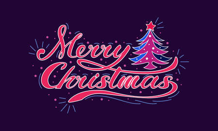 Merry Christmas lettering, original vector text. Holidays, winter and celebration concept. Design for banner, backdrops, posters, t-shirts, sweatshirt, greeting cards.のイラスト素材