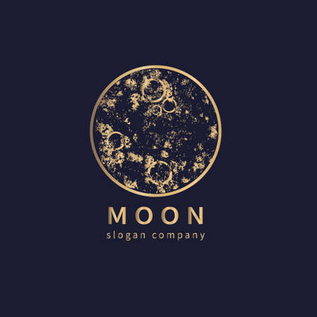 Logo with decoral gold moon. Abstract emblem, design concept, logotype element for template.のイラスト素材