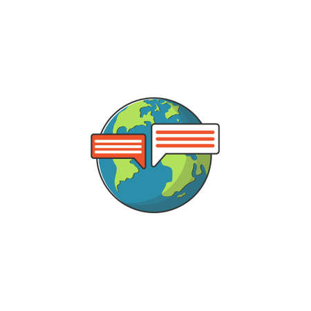 Vector icon with Earth chat. Globe and messages. Flat graphic illustration for templates, web sites, infographics and printed materials.のイラスト素材