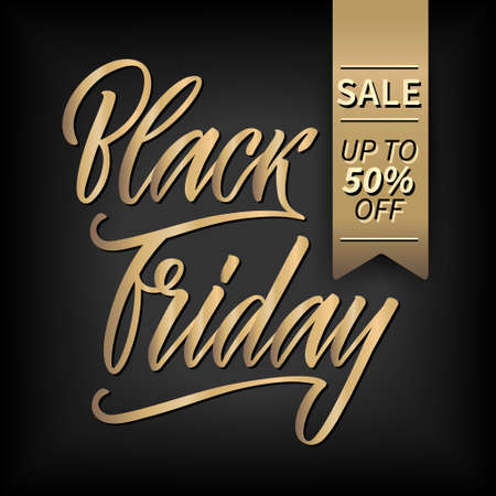 Lettering of big sale Black Friday. Vector typography design, quotation for banner, backdrops, posters. Hand drawn vector calligraphy.のイラスト素材