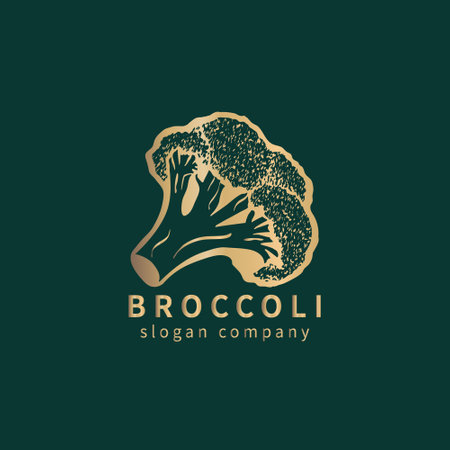 Logo with decoral gold broccoli. Abstract floral emblem, design concept, logotype element for template.のイラスト素材