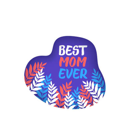 Happy mother's day lettering. Can use for greeting cards, covers, posters. Hand drawn calligraphy with decorative leaves. Flat illustration isolated on white background.のイラスト素材