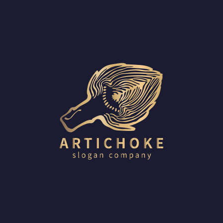 Logo with decoral gold artichoke. Abstract floral emblem, design concept, logotype element for template.のイラスト素材