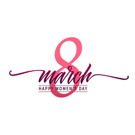 Happy women's day 8 march lettering isolated on white background. Vector typography design, celebration quotation for banner, backdrops, posters, greeting cards. Hand drawn vector calligraphy.のイラスト素材
