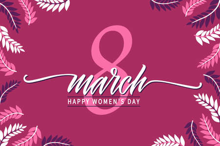 Happy women's day 8 march lettering. Vector typography design, celebration quotation for banner, backdrops, posters, greeting cards. Hand drawn vector calligraphy.のイラスト素材