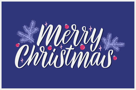 Merry Christmas lettering cards. Typography design, celebration quotation for banner, backdrops, posters, greeting cards. Hand drawn calligraphy. Vector illustration.のイラスト素材