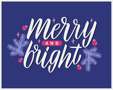 Merry Christmas lettering cards. Typography design, celebration quotation for banner, backdrops, posters, greeting cards. Hand drawn calligraphy. Vector illustration.のイラスト素材