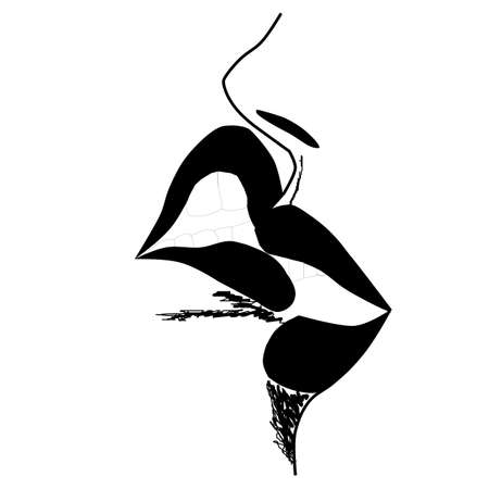 two lips in black and whiteのイラスト素材