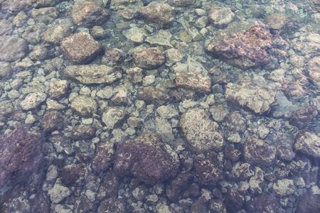stone bottom under the extremely clear water of the seaの写真素材