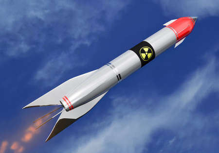 Intercontinental nuclear rocket to the sky. 3d Illustrationの写真素材