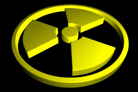 Yellow Radioactive sign isolated on black background. 3D renderingの写真素材