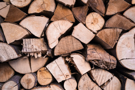 Pile of wood logs wall texture prepared for winter heating