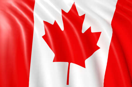 Canadian flag waving on wind, close up. 3D illustrationのeditorial素材