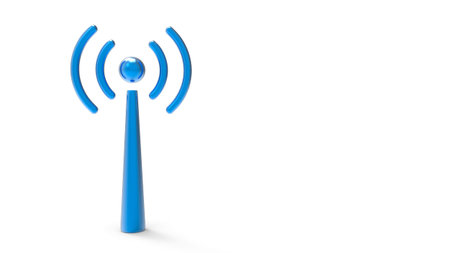 Blue wifi sign and space for text and design on right side. Internet concept. 3d illustration