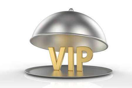 Restaurant cloche and golden word VIP inside. 3D illustrationの写真素材