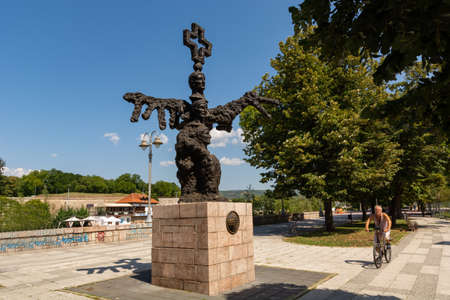 Nis, Serbia - August 28, 2019: A monument dedicated to Constantine Great and Edict of Milan in park on summer sunny day in the city of Nis, Serbiaのeditorial素材
