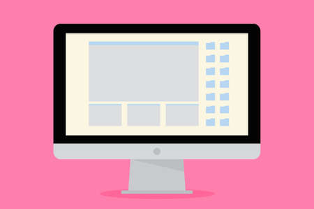 Flat computer isolated on pink background. Illustration of femininity personal computer with copy space. Vector template icon for design website or blog.のイラスト素材