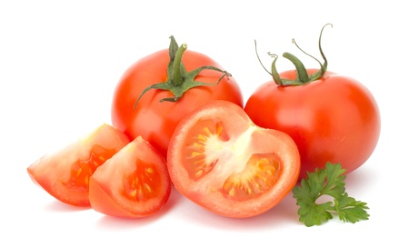 Ripe Tomato isolated on white backgroundの写真素材