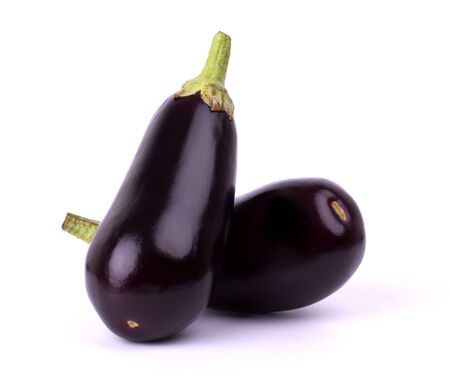 Two large eggplant, over white backgroundの写真素材