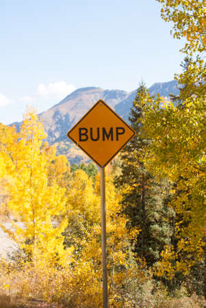 Road sign for Bump in Colorado mountains in Fallの写真素材