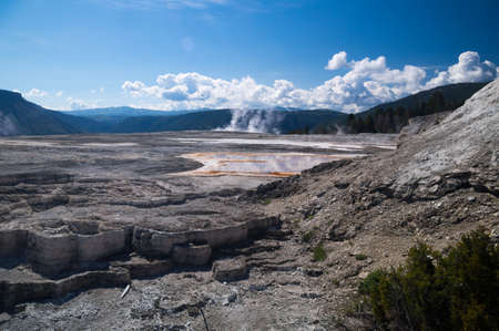 Thermal terraces of Mammoth Hot Springs Yellowstone National Parkの写真素材