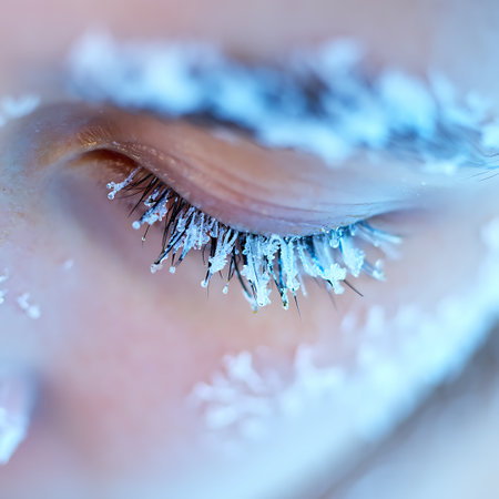 Macro shot of beautiful woman's eye with frozen eyelashes.の素材