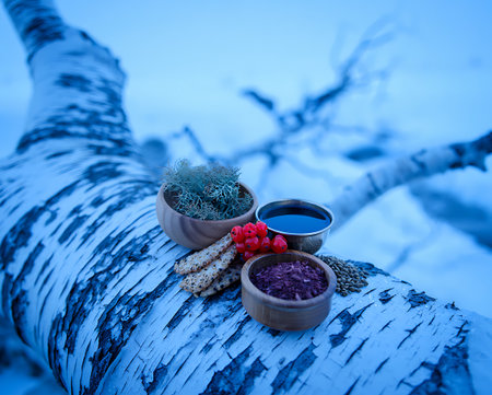 Spa still life with birches and blue sea salt.の素材