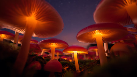 Mushrooms in the forest at night. Selective focus.の素材