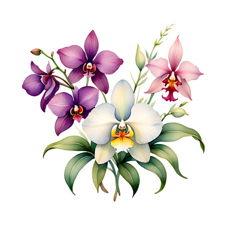 Bouquet of orchids isolated on white background. Vector illustration.の素材