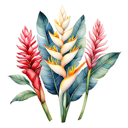 Tropical flower Strelitzia. Hand drawn vector illustrationの素材