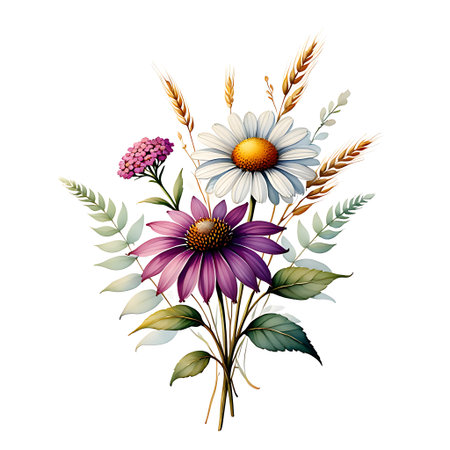 Elegant bouquet of wildflowers. Vector illustration.の素材