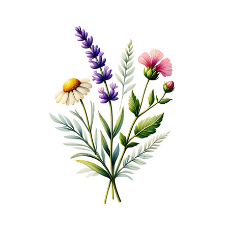 Bouquet of wildflowers and lavender. Vector illustrationの素材