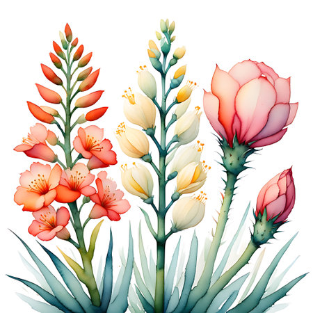 Beautiful vector illustration with watercolor cactus and succulentsの素材