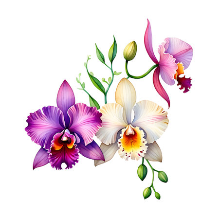 Orchid flower bouquet. Vector illustration isolated on white background.の素材