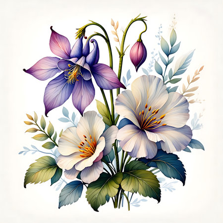 Bouquet of blue and white crocus flowers. Vector illustrationの素材