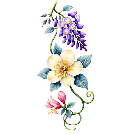 Beautiful floral background with purple and white flowers. Vector illustration.の素材
