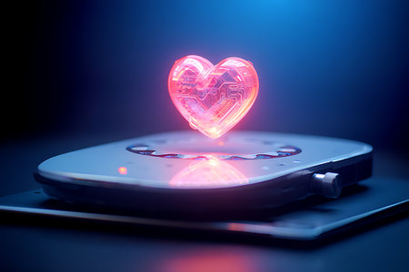 Neon heart on the smartphone. Love concept. Valentine's Day.の素材