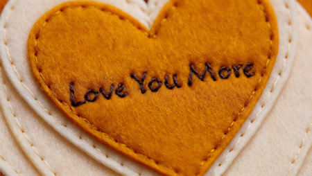 Embroidery heart with the inscription love you, close-upの素材