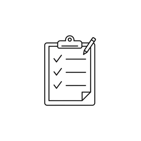 Clipboard with checklist and pen line icon. Vector illustration.のイラスト素材