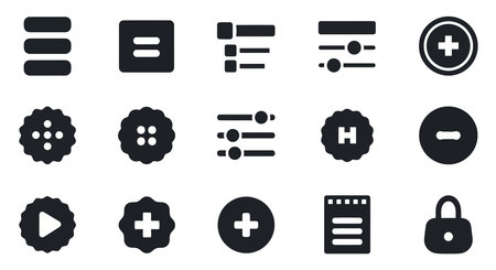 The image displays a collection of 16 black and white icons arranged in a grid layout. The icons...