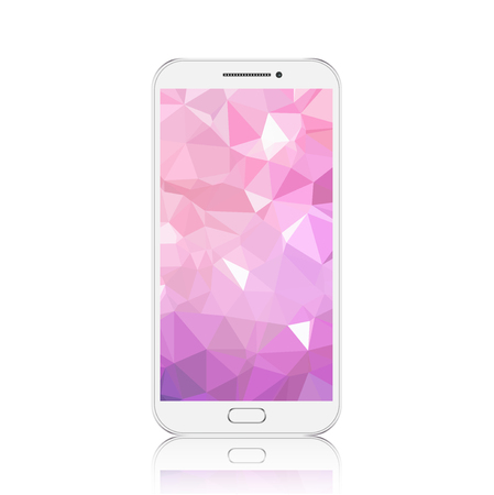 Modern detailed realistic white smartphone, mobile phone, cellphone vector mockup. Blank polygonal screen. Isolated on white backgroundのイラスト素材