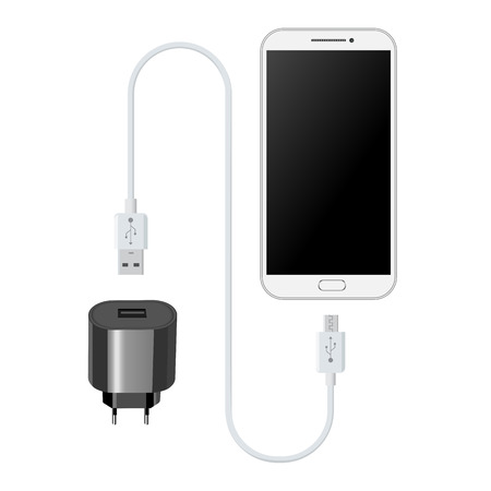 White smartphone with usb charger. Vector illustrationのイラスト素材