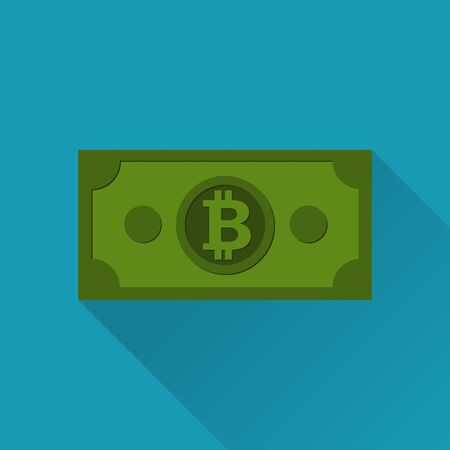 Digital bitcoin bill and electronic financial. Currency icon. Banknotes with bitcoin sign flat vector iconのイラスト素材