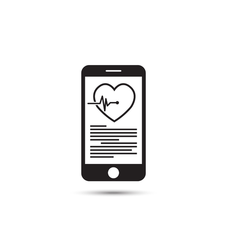 Health concept with smartphone and red heart, vector silhouetteのイラスト素材