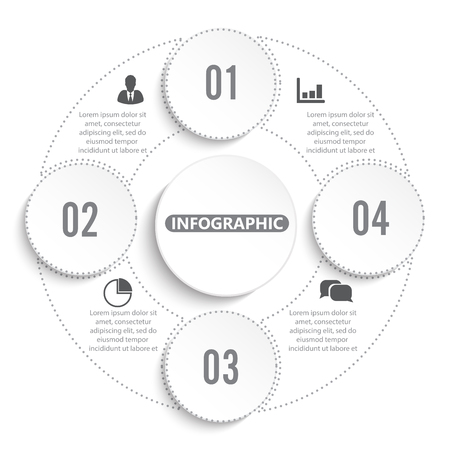 Vector infographic circle template with 4 steps, parts, options, sectors, stages. Can be used for graph, pie chart, workflow layout, cycling diagram, brochure, report, presentation.のイラスト素材