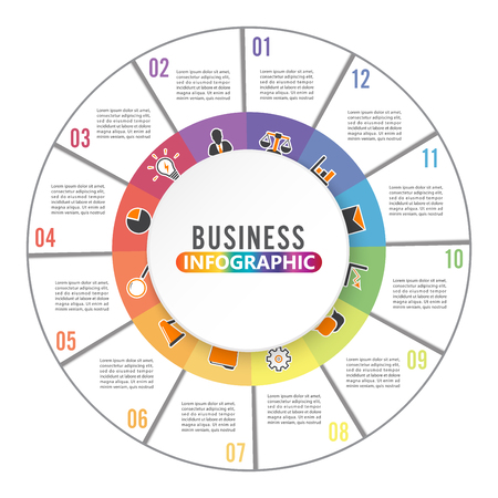 Circle chart infographic template with 12 options for presentations, advertising, layouts, annual reportsのイラスト素材