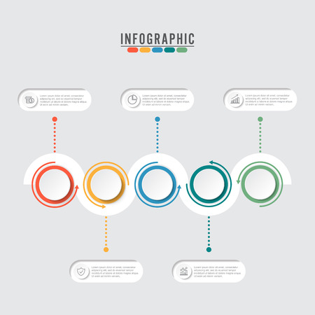 Abstract 3D infographic template with a five steps for success. Business circle template with options for brochure.のイラスト素材