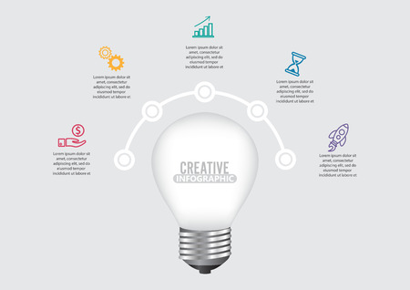 Infographic Template with Light bulbs. Vector infographic design template. Business concept with five options, parts, steps or processes.のイラスト素材