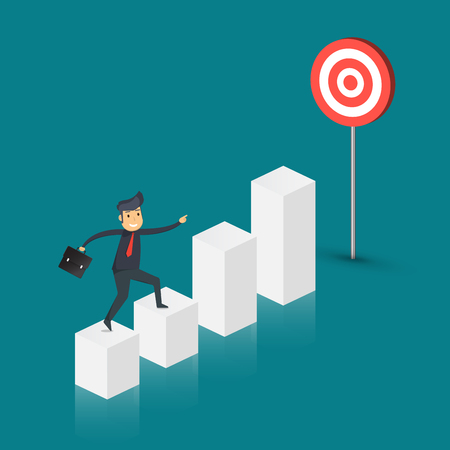 Businessman running up to that are shot for goal. Business concept growth and the path to success. illustrator vector.のイラスト素材