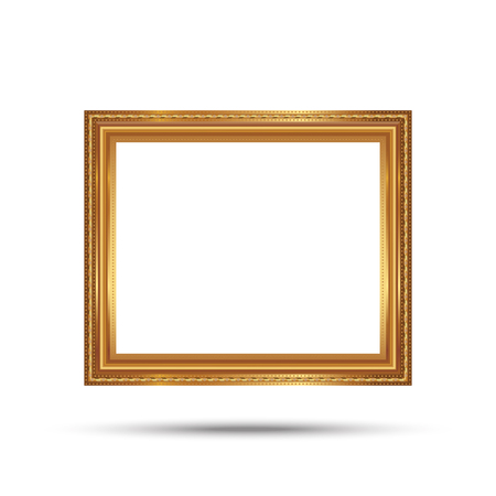 Gold photo frame with corner line floral picture frame isolated on white background.のイラスト素材